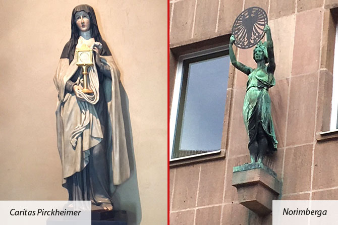 Statuen von Caritas Pirckheimer und Norimberga