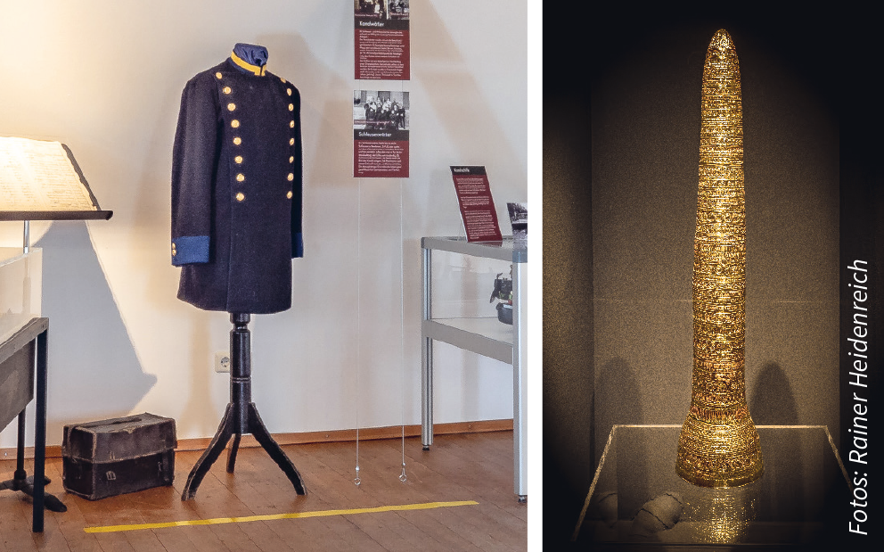 Uniformjacke und Goldhut im Kanalmuseum.