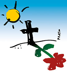 Kreuz mit Sonne und Rose